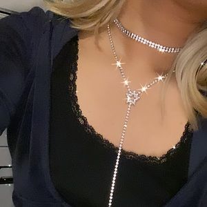 Diamond Choker Layered Drop Necklace
